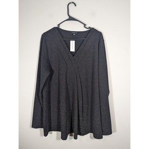 Lane Bryant Womens Black Silver Shimmer Long Sleeve V-Neck Tunic Sz 14-16 Mature